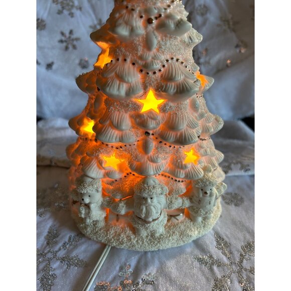 Ceramic Light-Up Christmas Tree Star & Santa Figures Gold approx 12 x 5 inches - Picture 3 of 12